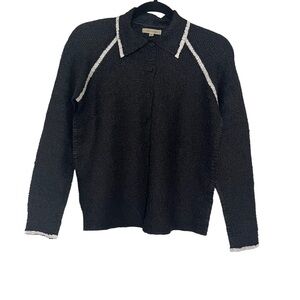 Tania Nardi Handmade Black Crinkle Button Up Top Black White Women's Size M